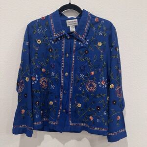 Tantrums PS Floral Embroidered Silk Blend Blouse Top Long Sleeve Button Up VTG